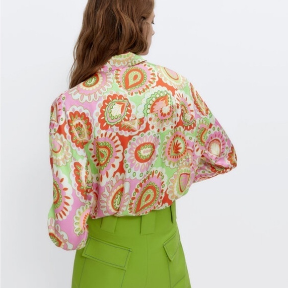 Uterque Retro Vintage Satin Multicolor Button Down Shirt - Picture 3 of 12